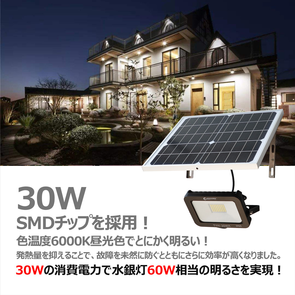 GOODGOODS LED ソーラーライト 30W 電気工事不要　設置簡単